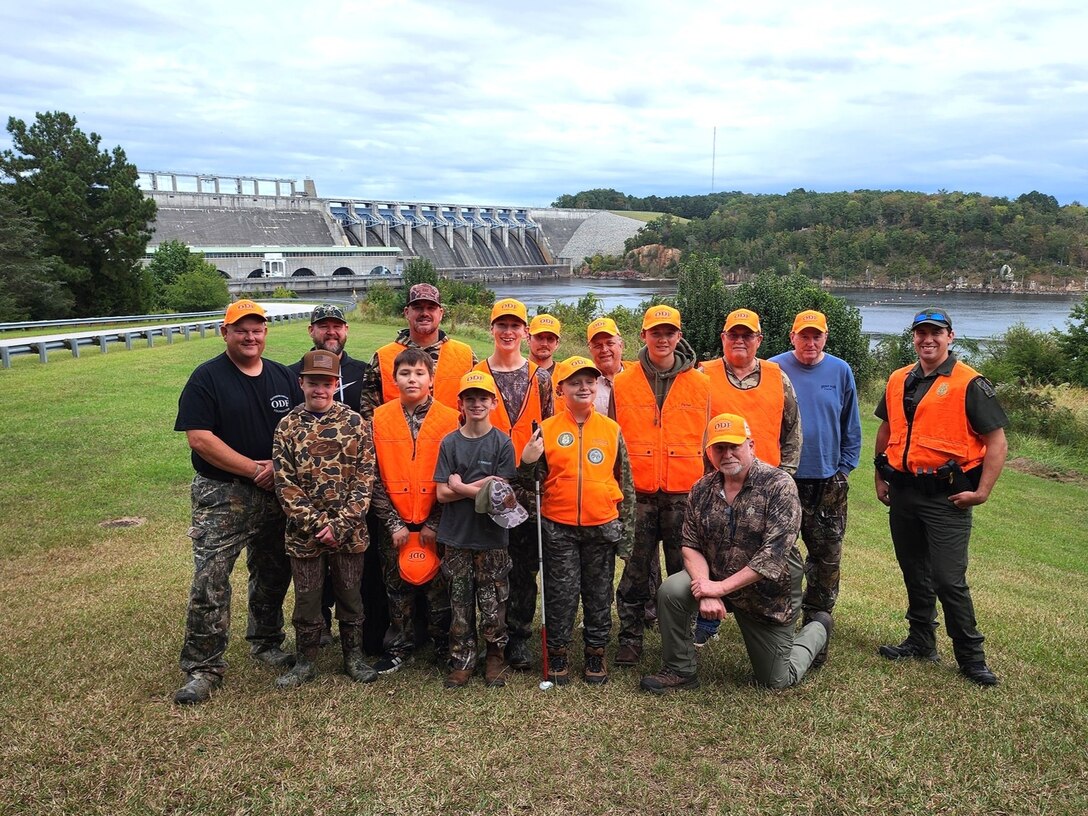 Participating youth and Outdoor Dream Foundation staff pose for a photo at the Richard B. Russell Dam and Lake Project during a deer hunting event hosted by the U.S. Army Corps of Engineers, Savannah District on October 11, 2025.