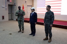 U.S. Army Gen. Xavier Brunson, commander of United Nations Command, Combined Forces Command and U.S. Forces Korea, Republic of Korea Minister of National Defense Ahn Gyu-back and ROK Army Gen. Sungmin Kim, deputy commander of Combined Forces Command, provide remarks to senior leaders during Ahn's visit to Camp Humphreys, for the first time since taking office, on Jan. 6, 2026.