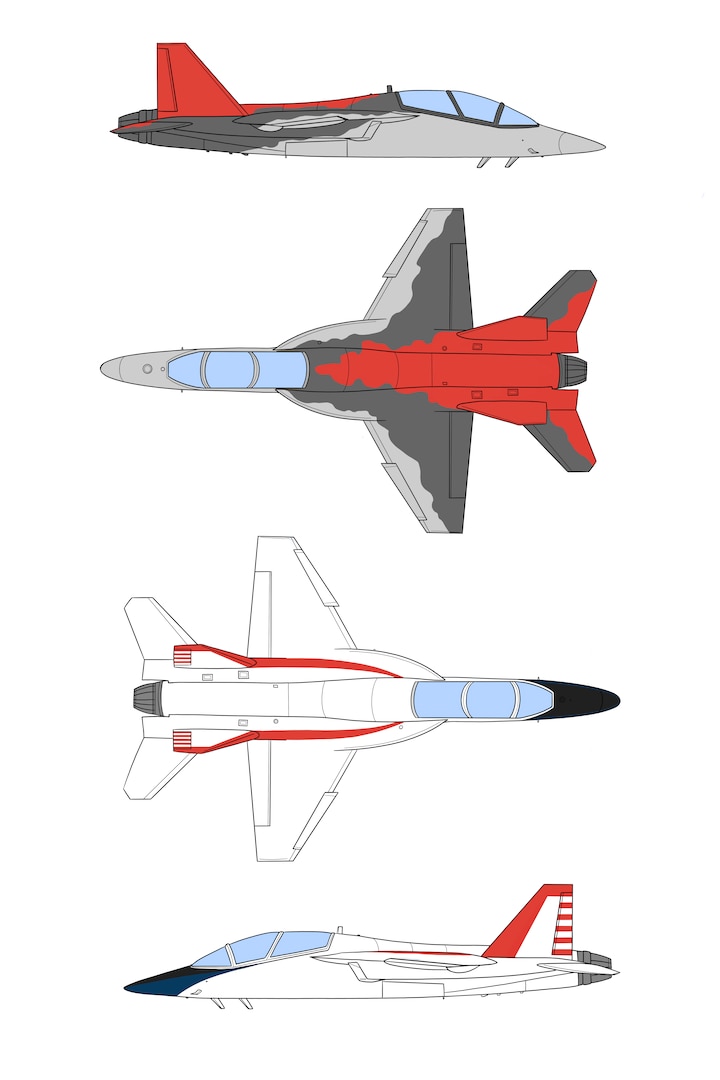 Original artist sketch of the T-7A Red Hawk paint scheme featuring a red tail and modern design elements