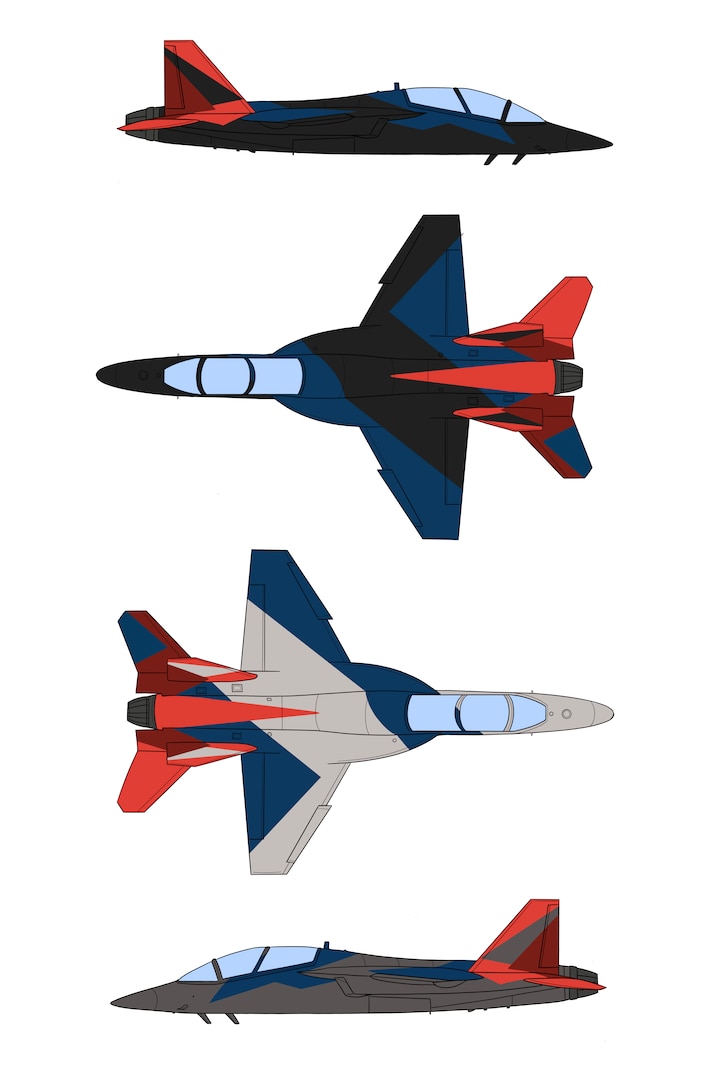 Original artist sketch of the T-7A Red Hawk paint scheme featuring a red tail and modern design elements