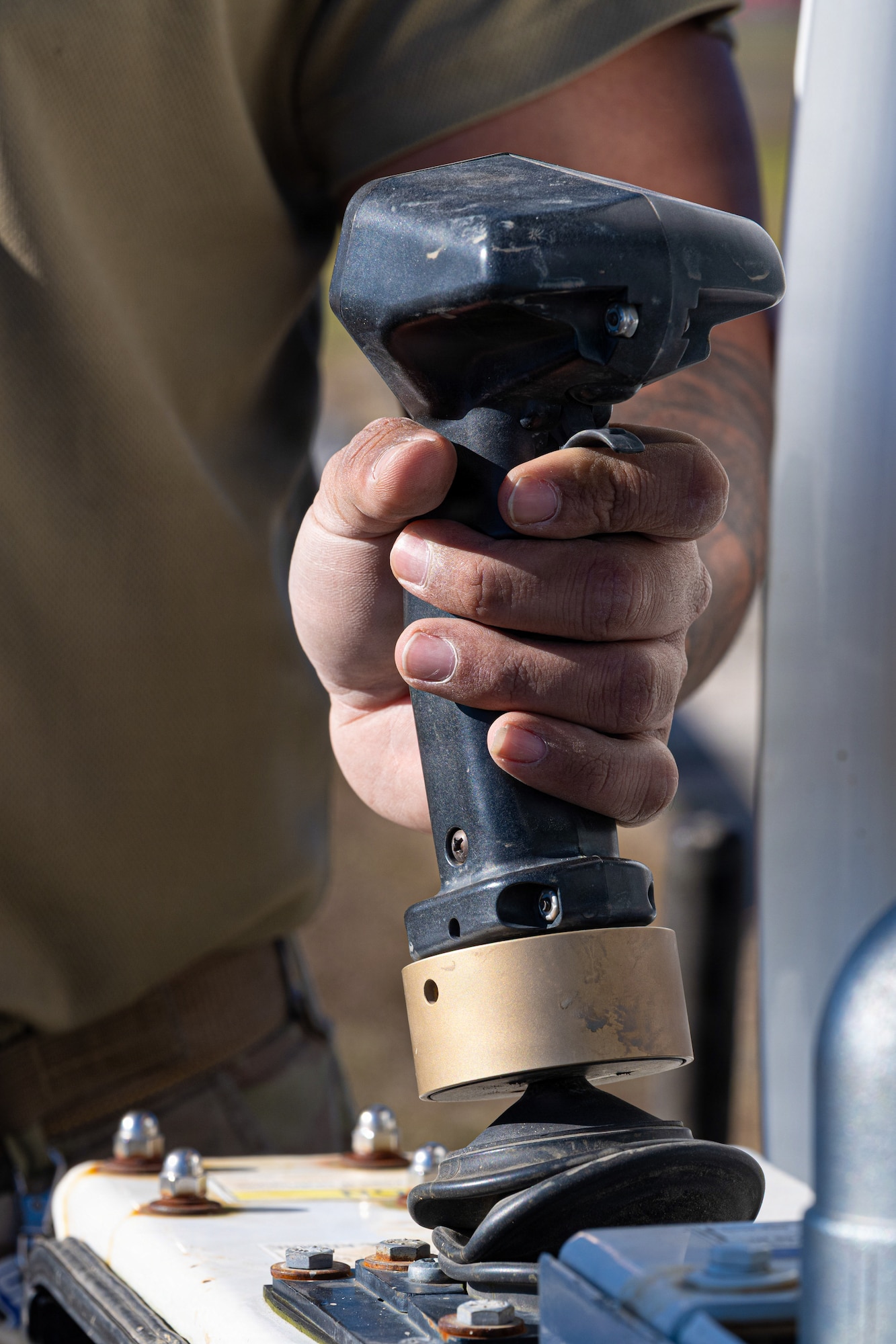 U.S. Air Force Staff Sgt. Oswer Leiva, 4th Civil Engineer Squadron water and fuel systems maintenance journeyman, operates a hydro excavator at Seymour Johnson Air Force Base, North Carolina, Nov. 17, 2025. The water and fuels systems maintenance shop is responsible for managing the plumbing, wastewater collection systems, liquid fuel storage and natural gas distribution systems on every base. (U.S. Air Force photo by Airman Daryl Briscoe)
