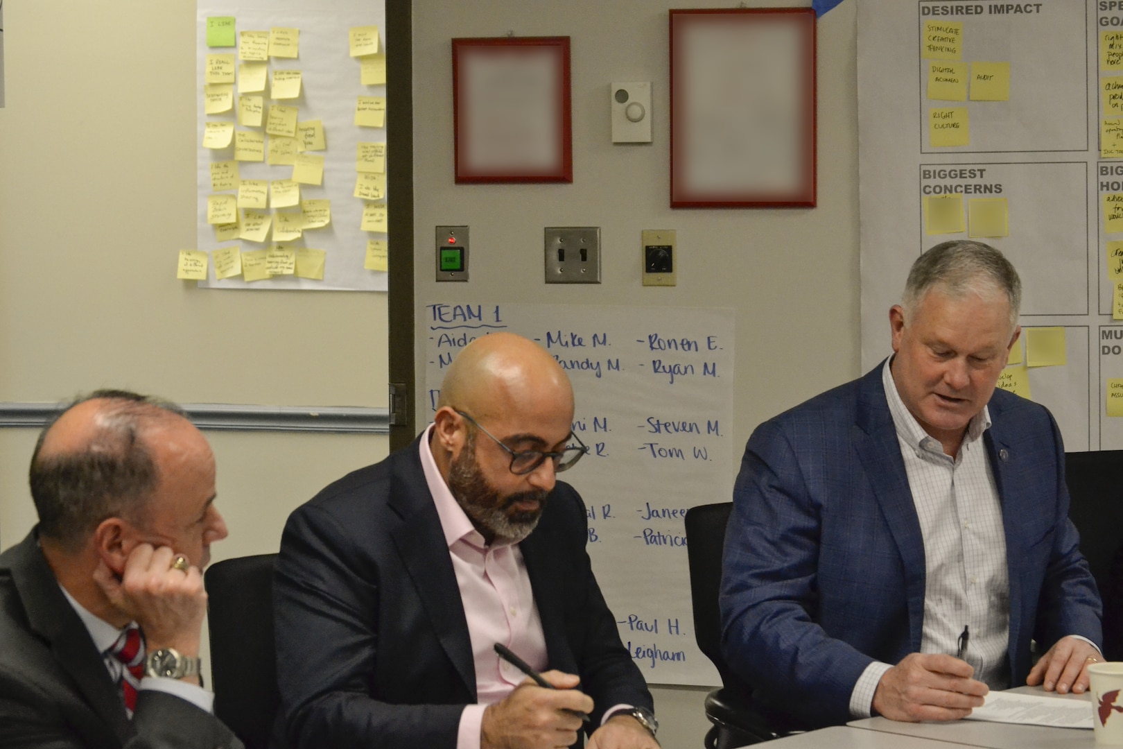 Defense Logistics Agency Troop Support Deputy Commander Christopher Mosher discusses the future of military logistics with Director of Business Process Support Kelvin Picorelli and Deputy Director of Operations and Plans Patrick “Spike” Owens