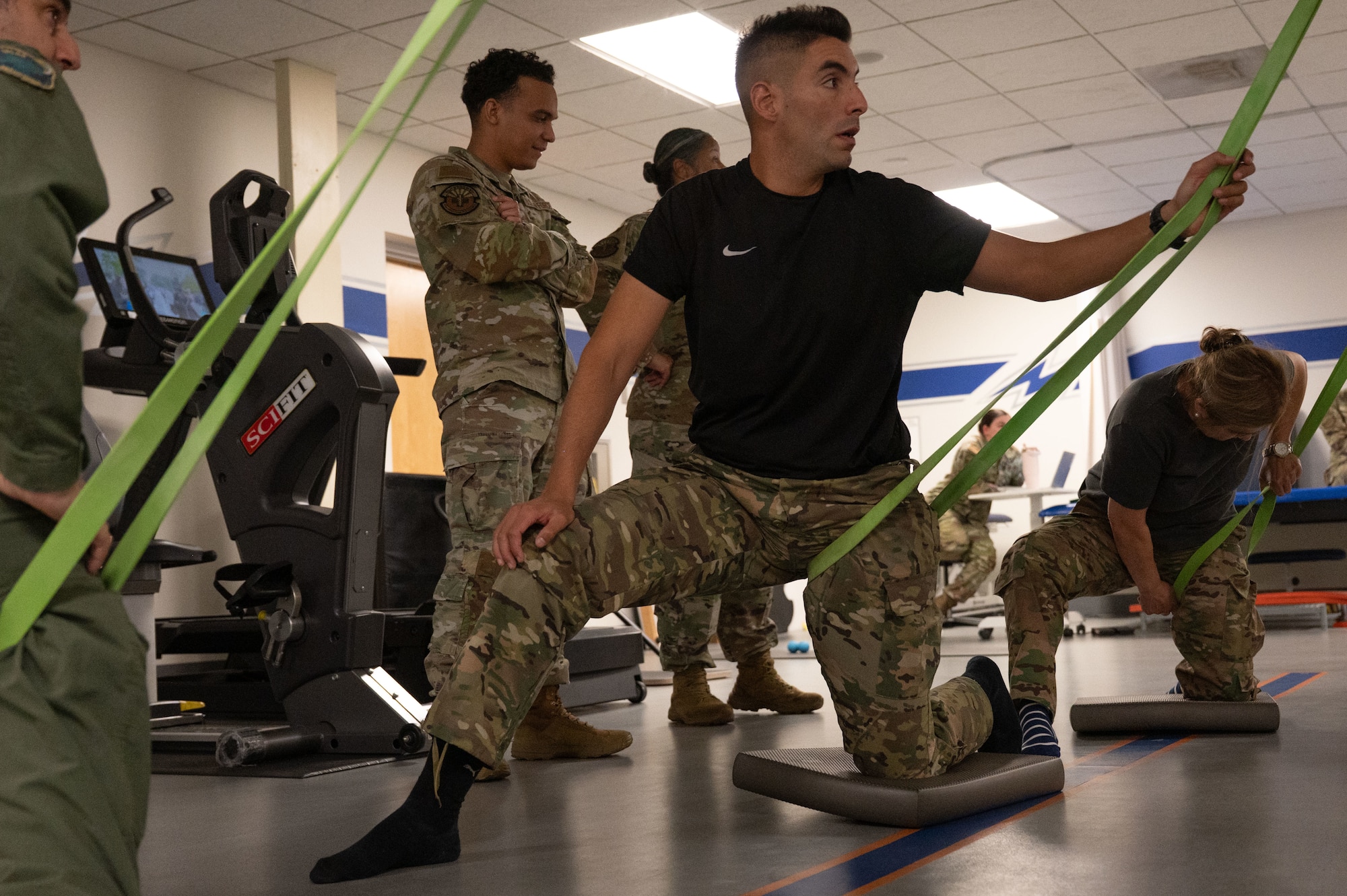 An Argentine service member performs an exercise during a flight medicine course at Davis-Monthan Air Force Base, Arizona, Jan. 6, 2026. The training supports Argentina’s recent purchase of six F-16 fighter aircraft as part of ongoing air force modernization efforts. (U.S. Air Force photo by Airman 1st Class Jaden Kidd)
