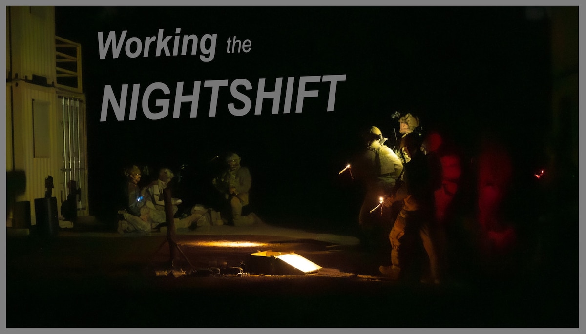 Working the nightshift increases the risk of mishaps, especially when returning from a holiday break, according to Air Education and Training Command’s Occupational Safety Division. These Airmen, assigned to the 56th Civil Engineer Squadron Explosive Ordnance Disposal flight out of Luke AFB, Ariz., participate in a night infiltration scenario during exercise Operation Pegasus at Camp Navajo, Ariz.