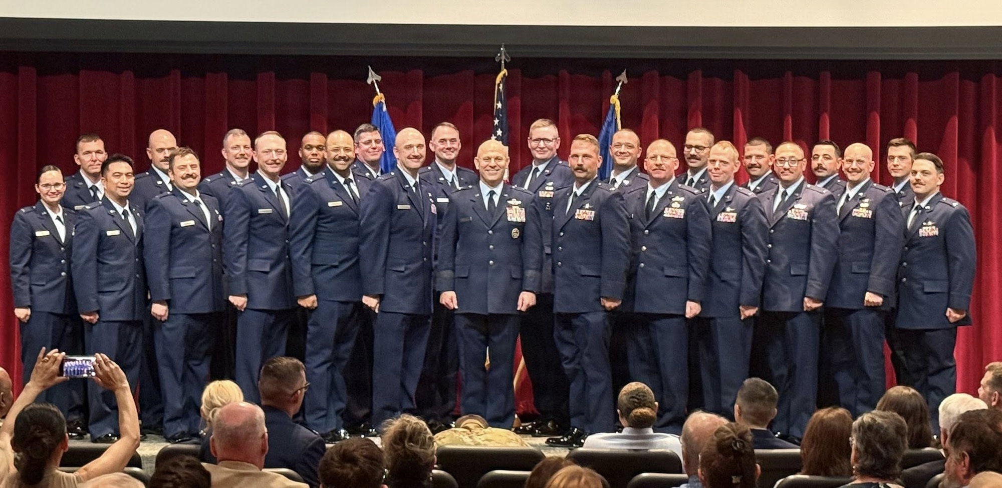U.S. Air Force Warrant Officer graduates celebrate the completion of their eight week training course at Maxwell Air Force Base, Alabama, October 9, 2025. Members graduated from Class 26-01 of the U.S. Air Force Warrant Officer Training School. (Courtesy Photo)