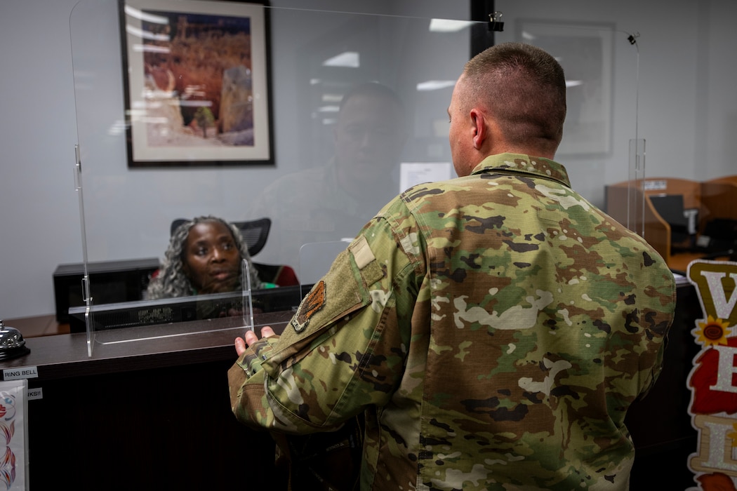 Two people converse.