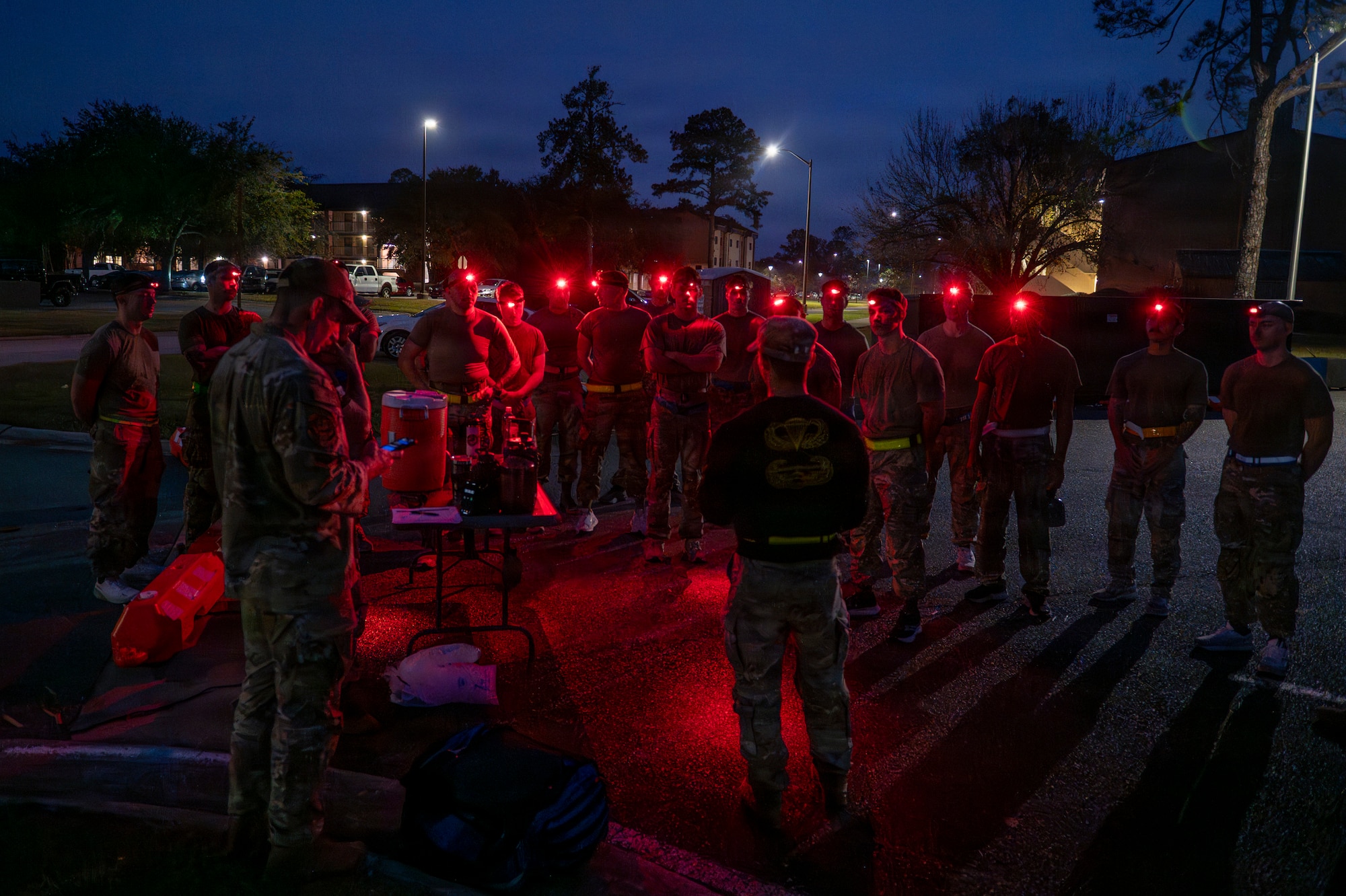 U.S. Air Force Capt. Luke Thomas, 23d Combat Air Base Squadron assistant director of operations, briefs Airmen assigned to the 23d CABS at Moody Air Force Base, Georgia, Jan. 7, 2026. Airmen received instructions and expectations for the assessment, which aligns with the Army Air Assault Course pre-requirements and increases candidate success. (U.S. Air Force photo by Senior Airman Leonid Soubbotine)