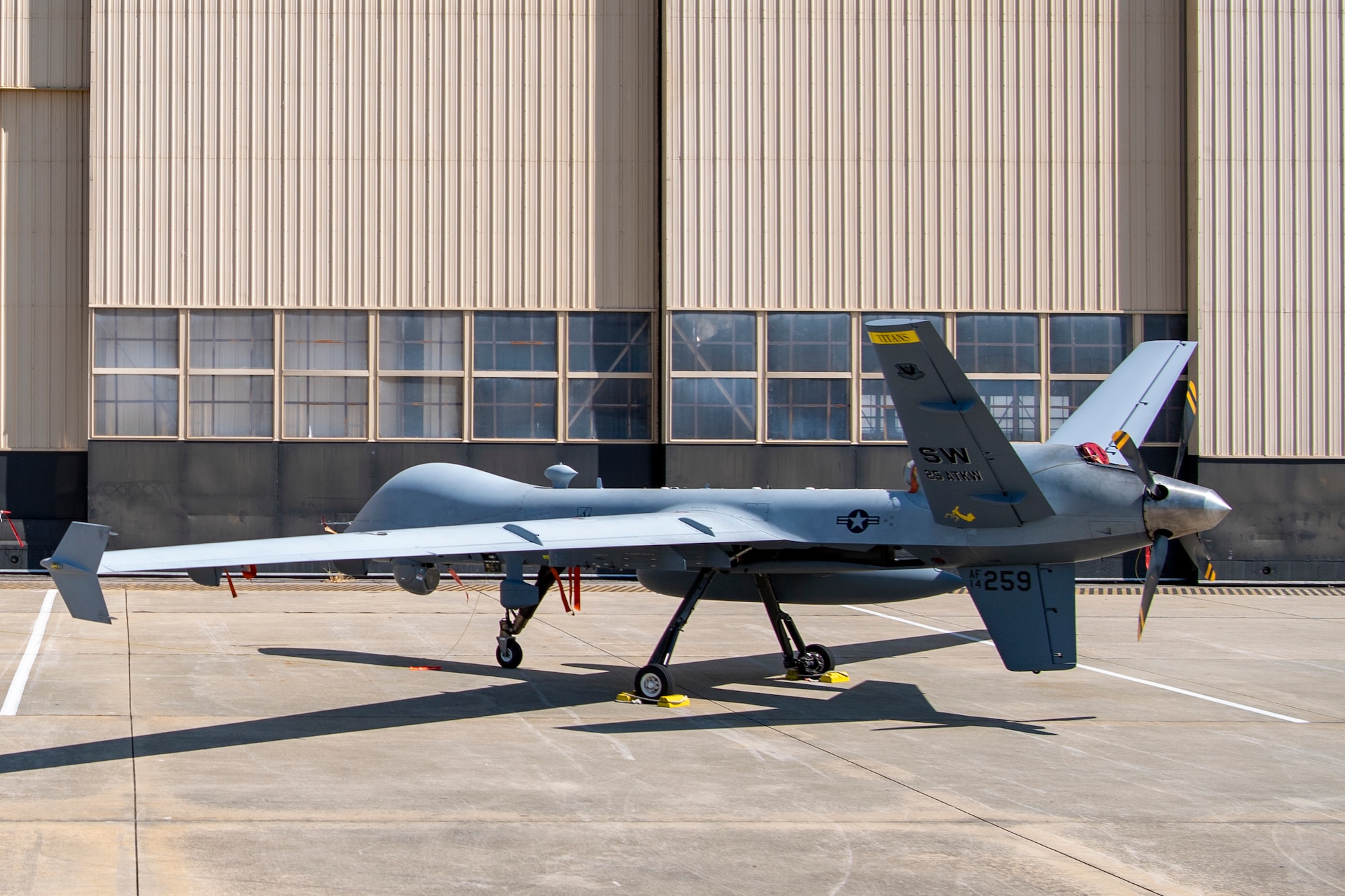 A U.S. Air Force MQ-9 Reaper assigned to the 25th Attack Wing sits on the flightline at Shaw Air Force Base, S.C., Sept. 16, 2025.