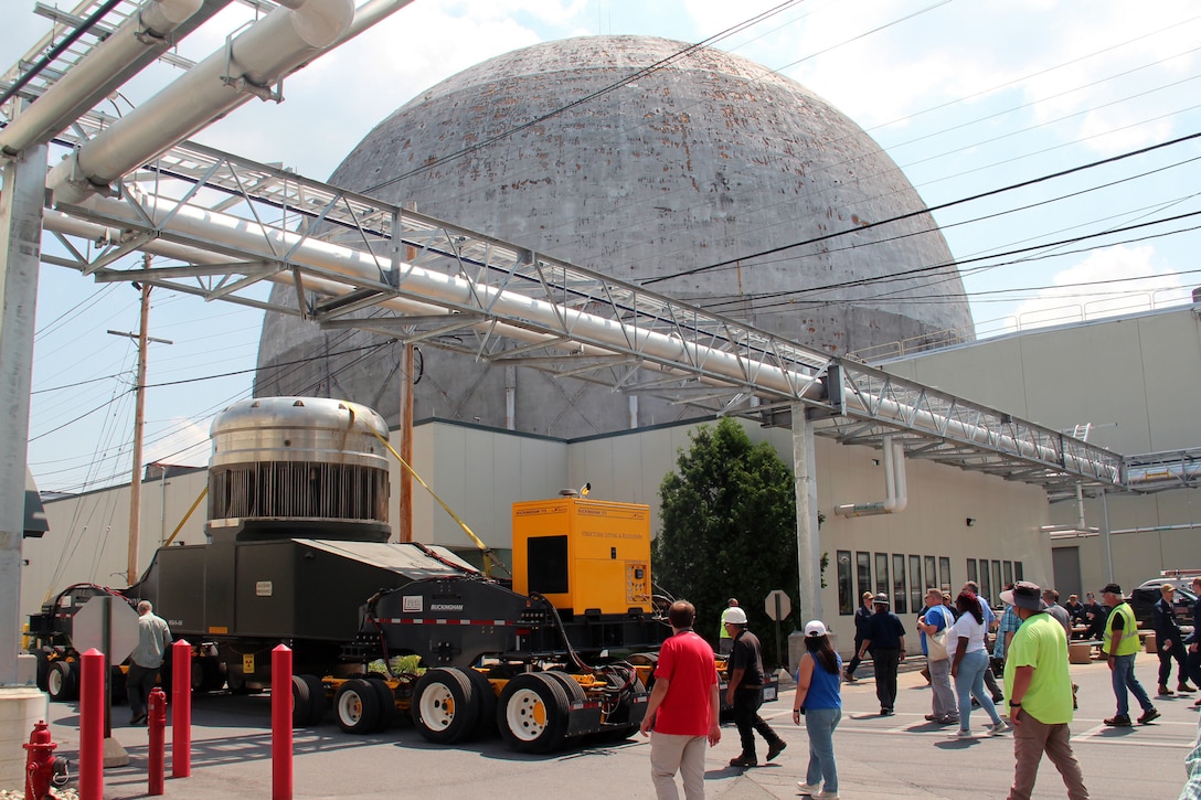 As part of the MARF Defueling Layup Availability (DLA) Project at the Kenneth A. Kesselring Site (KSO), West Milton, New York, Norfolk Naval Shipyard workers, Lucia Specialized Hauling of VA, Inc., New York State Police and other agencies partnered to transport a loaded spent fuel shipping container which will be sent to Idaho National Laboratory, Idaho Falls, Idaho for extensive testing.