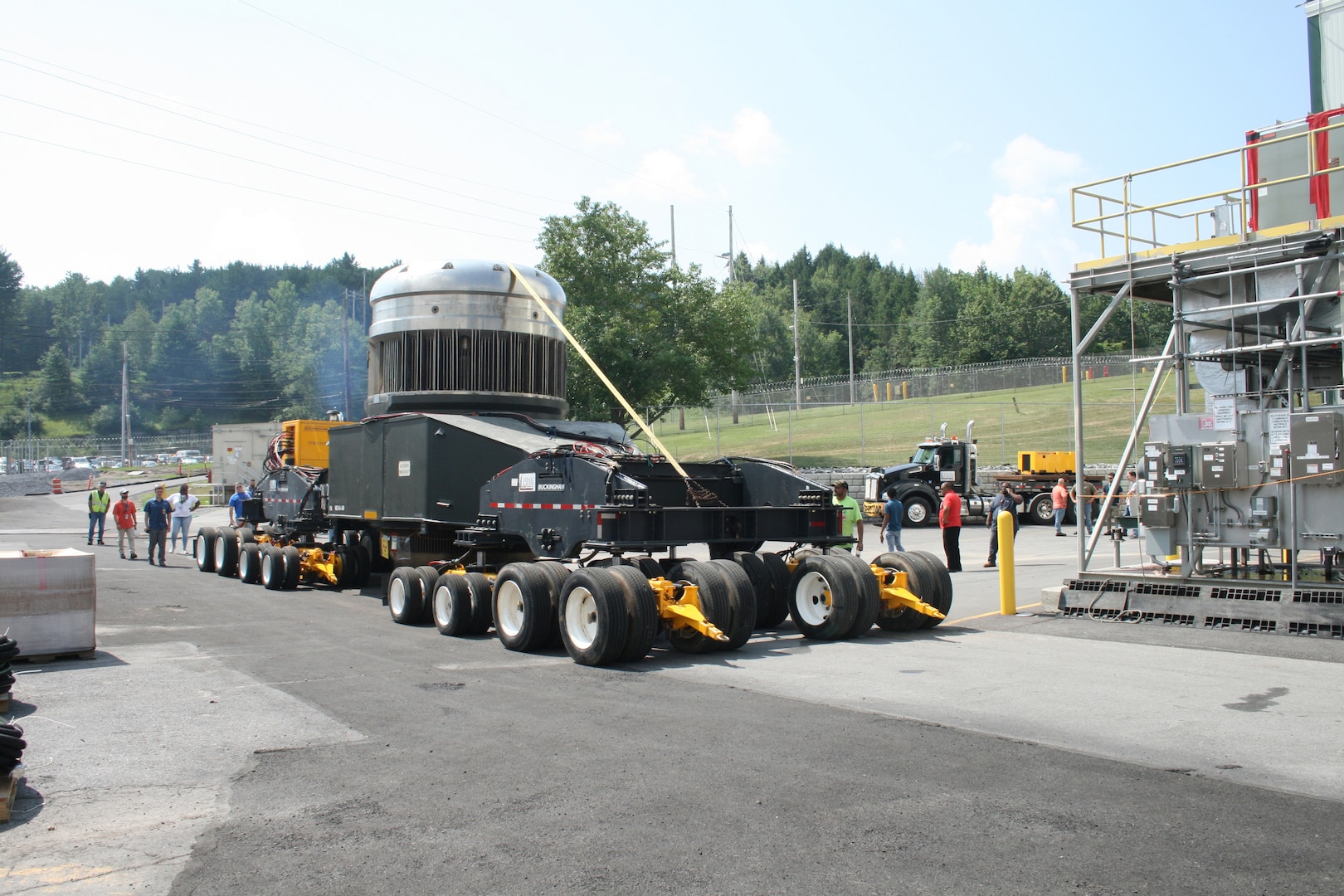 As part of the MARF Defueling Layup Availability (DLA) Project at the Kenneth A. Kesselring Site (KSO), West Milton, New York, Norfolk Naval Shipyard workers, Lucia Specialized Hauling of VA, Inc., New York State Police and other agencies partnered to transport a loaded spent fuel shipping container which will be sent to Idaho National Laboratory, Idaho Falls, Idaho for extensive testing.