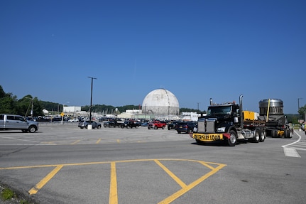 As part of the MARF Defueling Layup Availability (DLA) Project at the Kenneth A. Kesselring Site (KSO), West Milton, New York, Norfolk Naval Shipyard workers, Lucia Specialized Hauling of VA, Inc., New York State Police and other agencies partnered to transport a loaded spent fuel shipping container which will be sent to Idaho National Laboratory, Idaho Falls, Idaho for extensive testing.