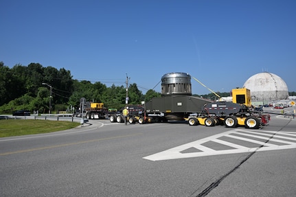 As part of the MARF Defueling Layup Availability (DLA) Project at the Kenneth A. Kesselring Site (KSO), West Milton, New York, Norfolk Naval Shipyard workers, Lucia Specialized Hauling of VA, Inc., New York State Police and other agencies partnered to transport a loaded spent fuel shipping container which will be sent to Idaho National Laboratory, Idaho Falls, Idaho for extensive testing.