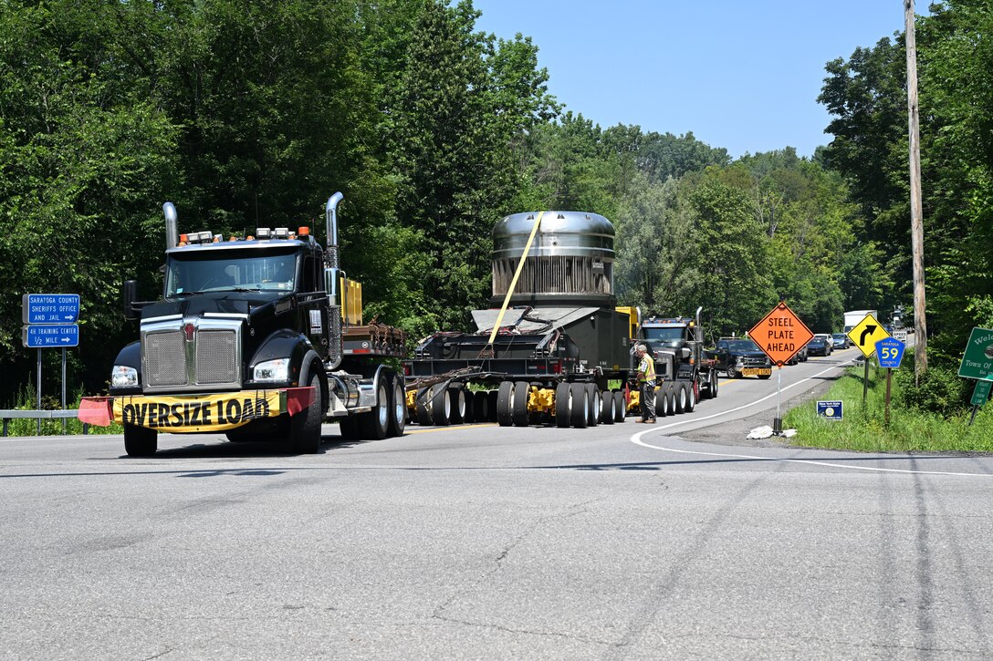 As part of the MARF Defueling Layup Availability (DLA) Project at the Kenneth A. Kesselring Site (KSO), West Milton, New York, Norfolk Naval Shipyard workers, Lucia Specialized Hauling of VA, Inc., New York State Police and other agencies partnered to transport a loaded spent fuel shipping container which will be sent to Idaho National Laboratory, Idaho Falls, Idaho for extensive testing.
