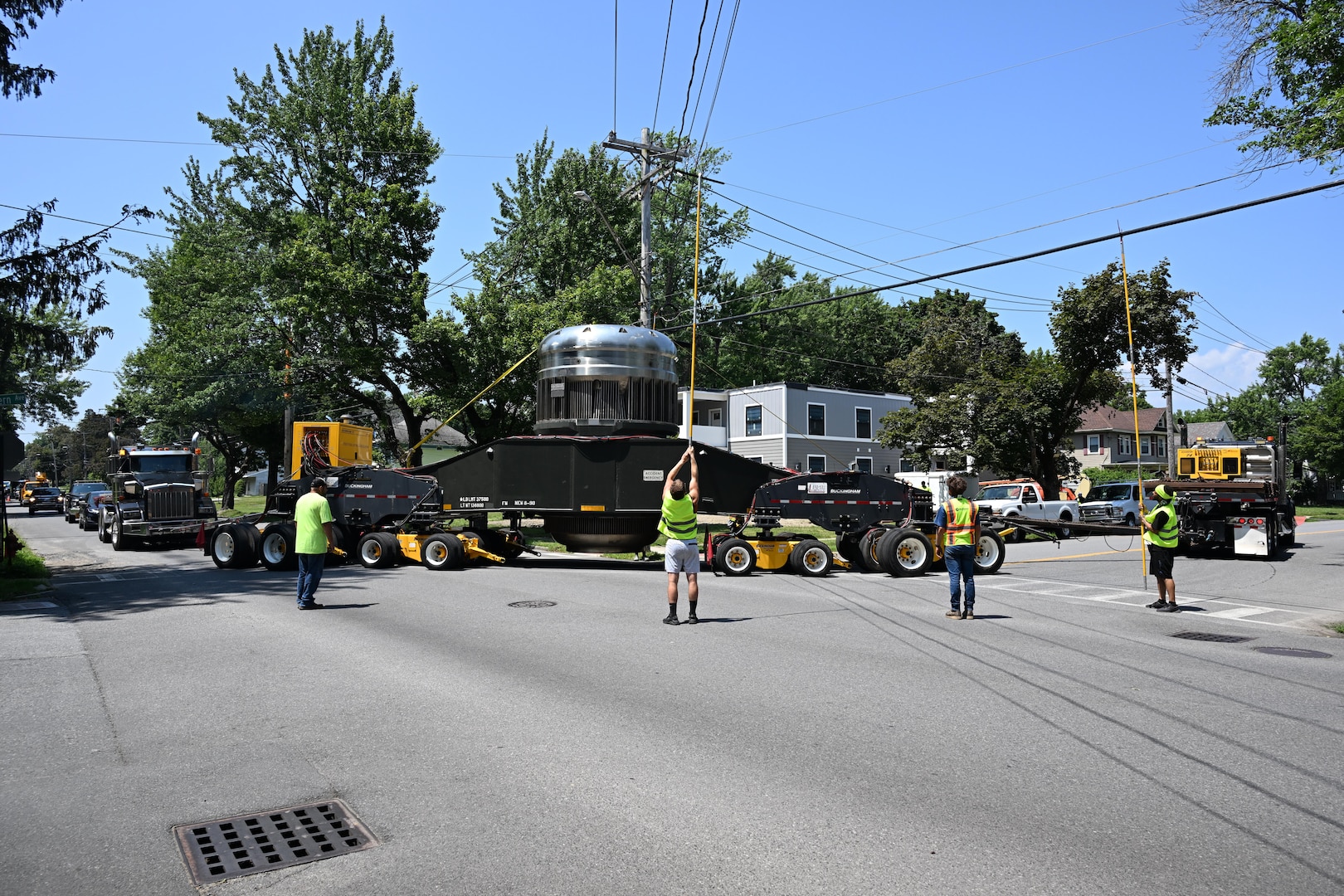 As part of the MARF Defueling Layup Availability (DLA) Project at the Kenneth A. Kesselring Site (KSO), West Milton, New York, Norfolk Naval Shipyard workers, Lucia Specialized Hauling of VA, Inc., New York State Police and other agencies partnered to transport a loaded spent fuel shipping container which will be sent to Idaho National Laboratory, Idaho Falls, Idaho for extensive testing.