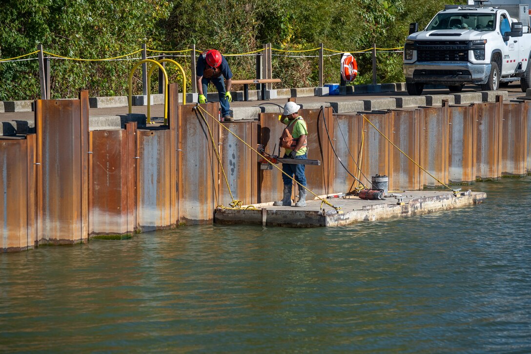 Huron Harbor pier as repairs are being made.
