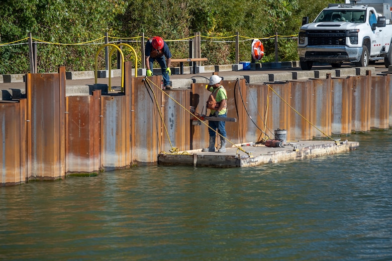 Huron Harbor pier as repairs are being made.