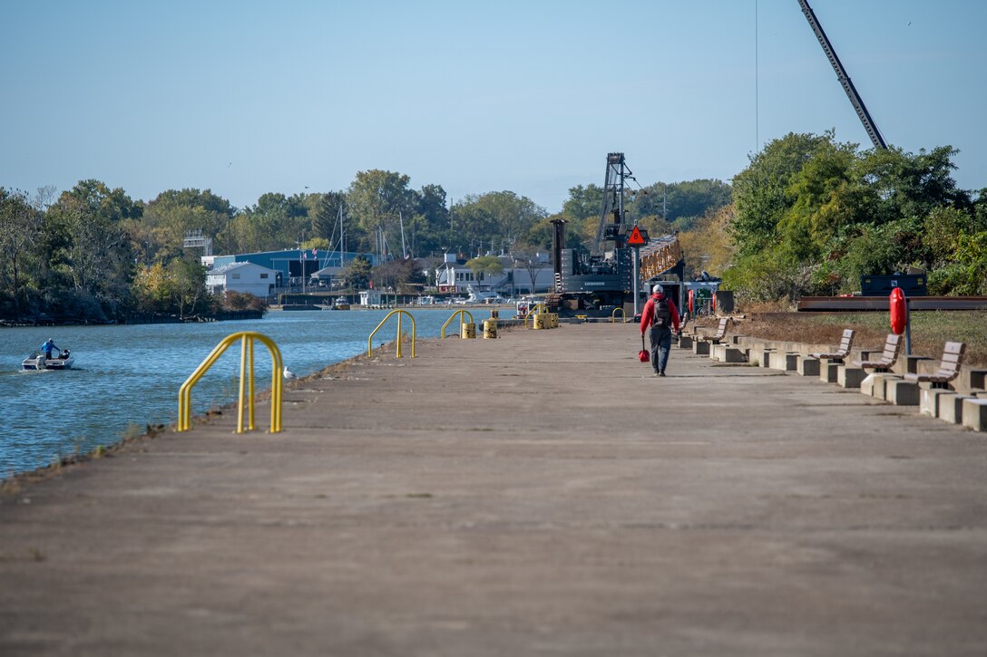 Huron Harbor pier as repairs are being made.