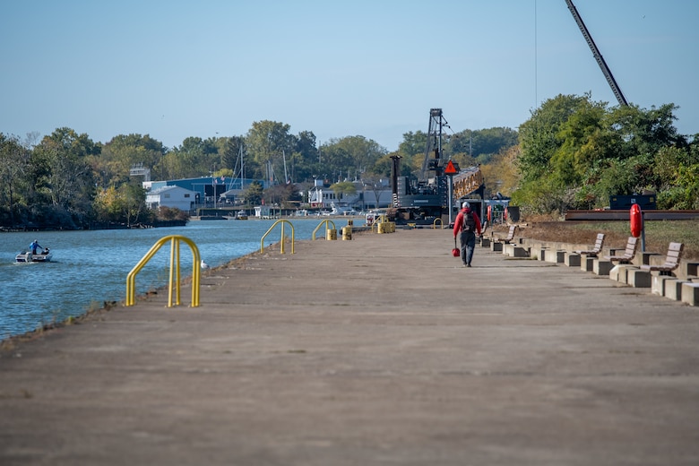 Huron Harbor pier as repairs are being made.
