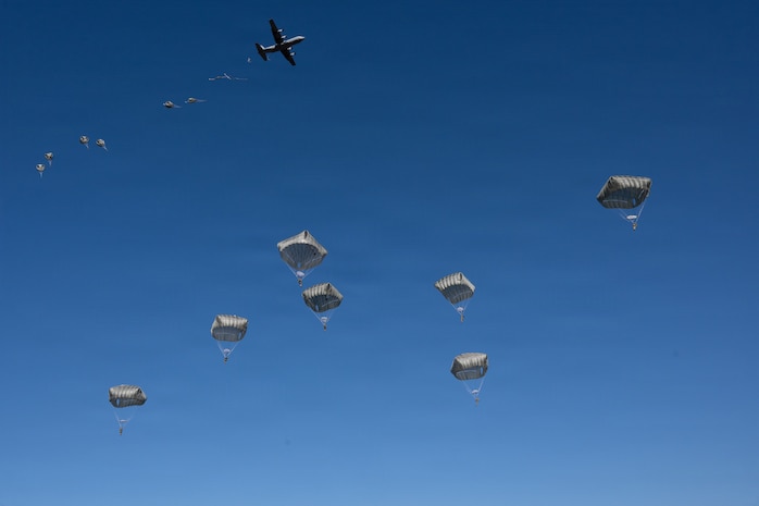 U.S. Army paratroopers assigned to the 11th Airborne Division descend during a practice jump for the New Year’s Jump Exercise at Camp Narashino Base, Japan, Jan. 9, 2026.