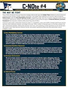 This C-NOte introduces how our future force design will be built upon the Golden Fleet initiative to ensure American maritime power remains credible, resilient, and lethal.