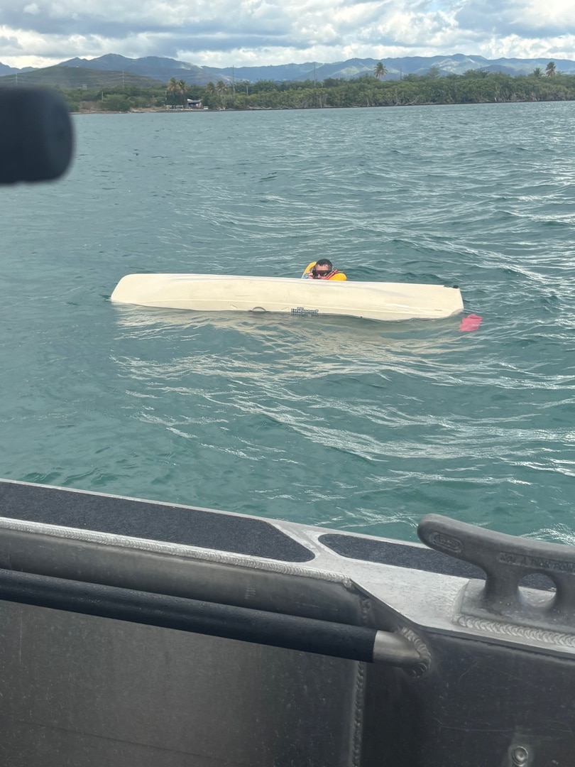 A Customs and Border Protection marine unit rescues a capsized kayaker off the coast of Salinas, Puerto Rico, Jan. 12, 2026. Coast Guard watchstanders at Sector San Juan issued an Urgent Marine Information Broadcast and coordinated with 911 and responding units to rescue the man from Aibonito, Puerto Rico, who reportedly was fishing when a wave caused his kayak to capsize approximately half a mile offshore. (Courtesy photo provided by U.S. Customs and Border Protection)