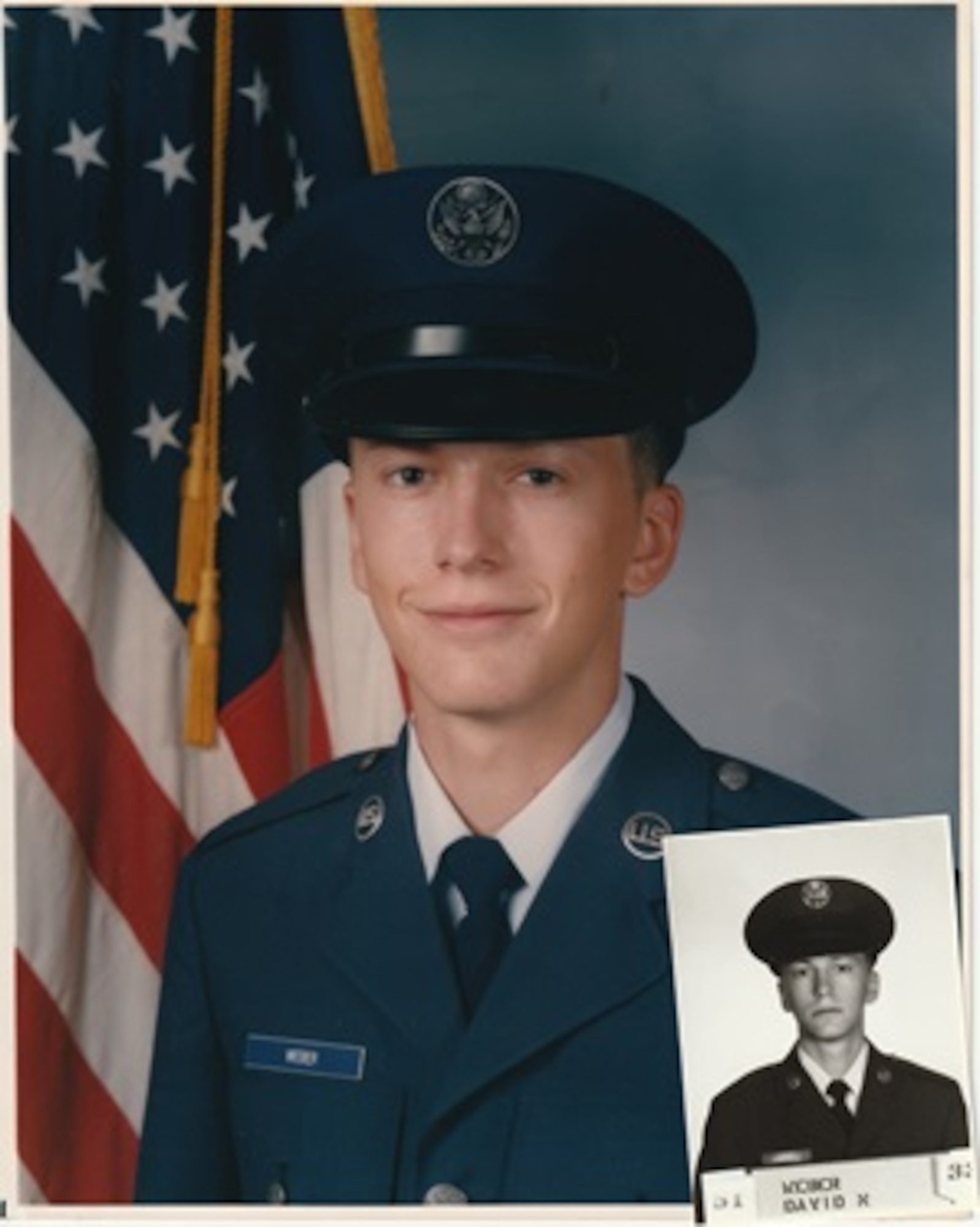 David N. Weber (right), an enlisted U.S. Air Force Airman, receives recognition during a presentation ceremony, circa late 1980s. Weber served as a tactical aircraft maintenance specialist and supported aircraft operations during his active-duty service. (Courtesy Photo)