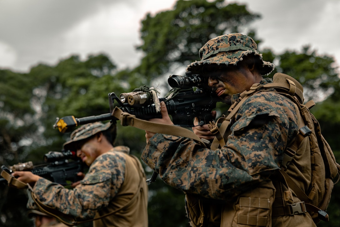 U.S. Marines with 4th Light Armored Reconnaissance, forward deployed with 4th Marine Regiment, 3rd Marine Division as part of the Unit Deployment Program, conduct an observation class before their patrol exercise on Camp Schwab, Okinawa, Japan, Jan. 6, 2026. The patrolling exercise was conducted to sustain and improve Marines’ operating skills in disaggregated and contested environments. (U.S. Marine Corps photo by Cpl. Joaquin Dela Torre)