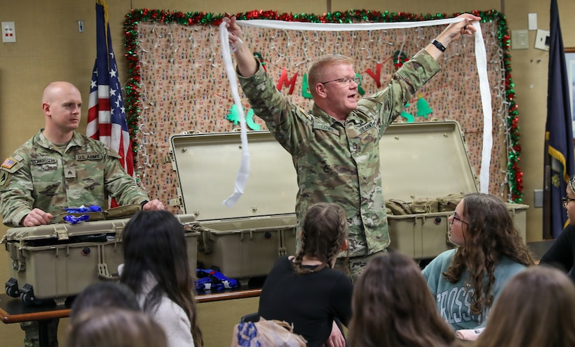 The class was part of a recruiting event that brought students to meet Kentucky National Guard Soldiers and explore military career options in the medical field.