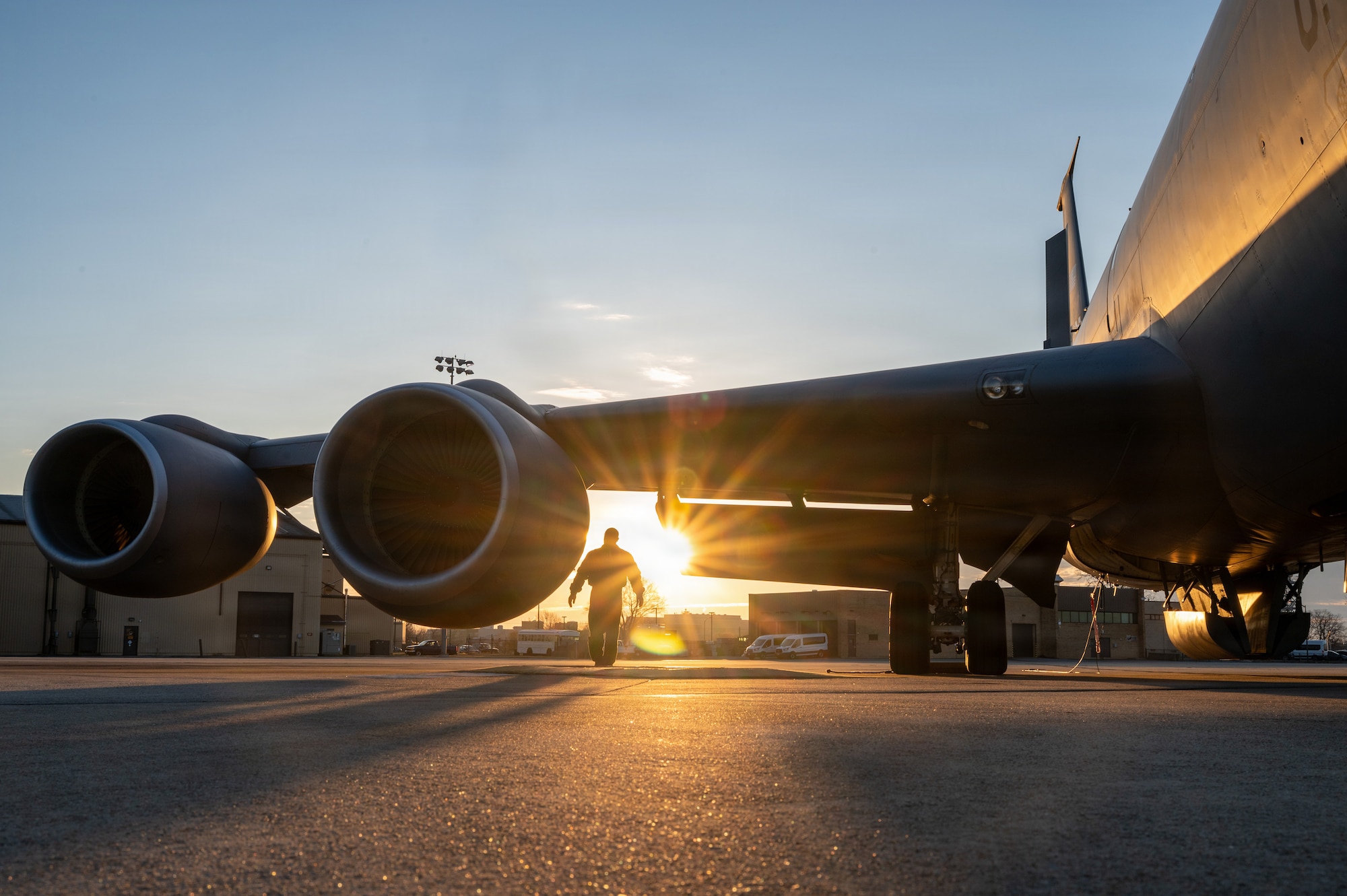 U.S. Air Force Lt. Col. Frank Gilliard, a pilot with the 459th Air Refueling Wing, Maryland, executes exterior preflight checks of a KC-135 Stratotanker on the flightline of Joint Base Andrews December 18, 2025. Joint Base Andrews has evolved from its 1940s origins supporting early fighter aircraft to a modern airfield hosting nationally significant assets like Air Force One and the F-16, earning its reputation as “America’s Airfield.” (U.S. Air Force photo by Tech. Sgt. Tiffany A. Emery)