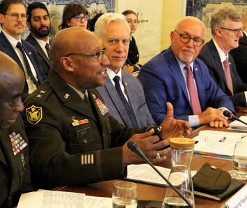 Maj. Gen. Rodney Boyd, The Adjutant General of Illinois and Commander of the Illinois National Guard, speaks during a ceremony formalizing the State Partnership Program agreement between the Illinois National Guard and the Portuguese military on Jan. 12.