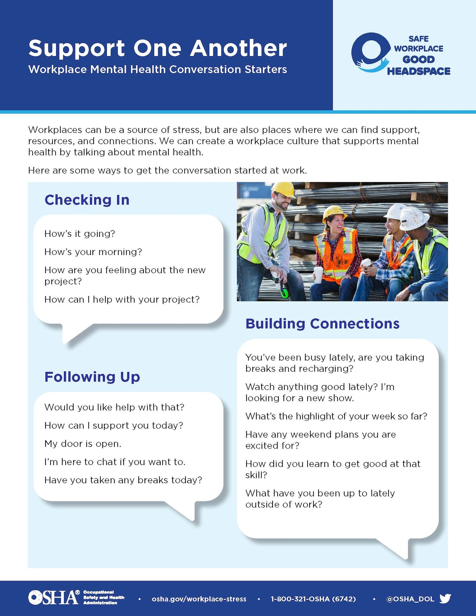The Arnold Engineering Development Complex Safety team is encouraging fellow team members across the AEDC workforce to be aware of workplace stress and to prioritize mental and emotional well-being. (Occupational Safety and Health Administration graphic)