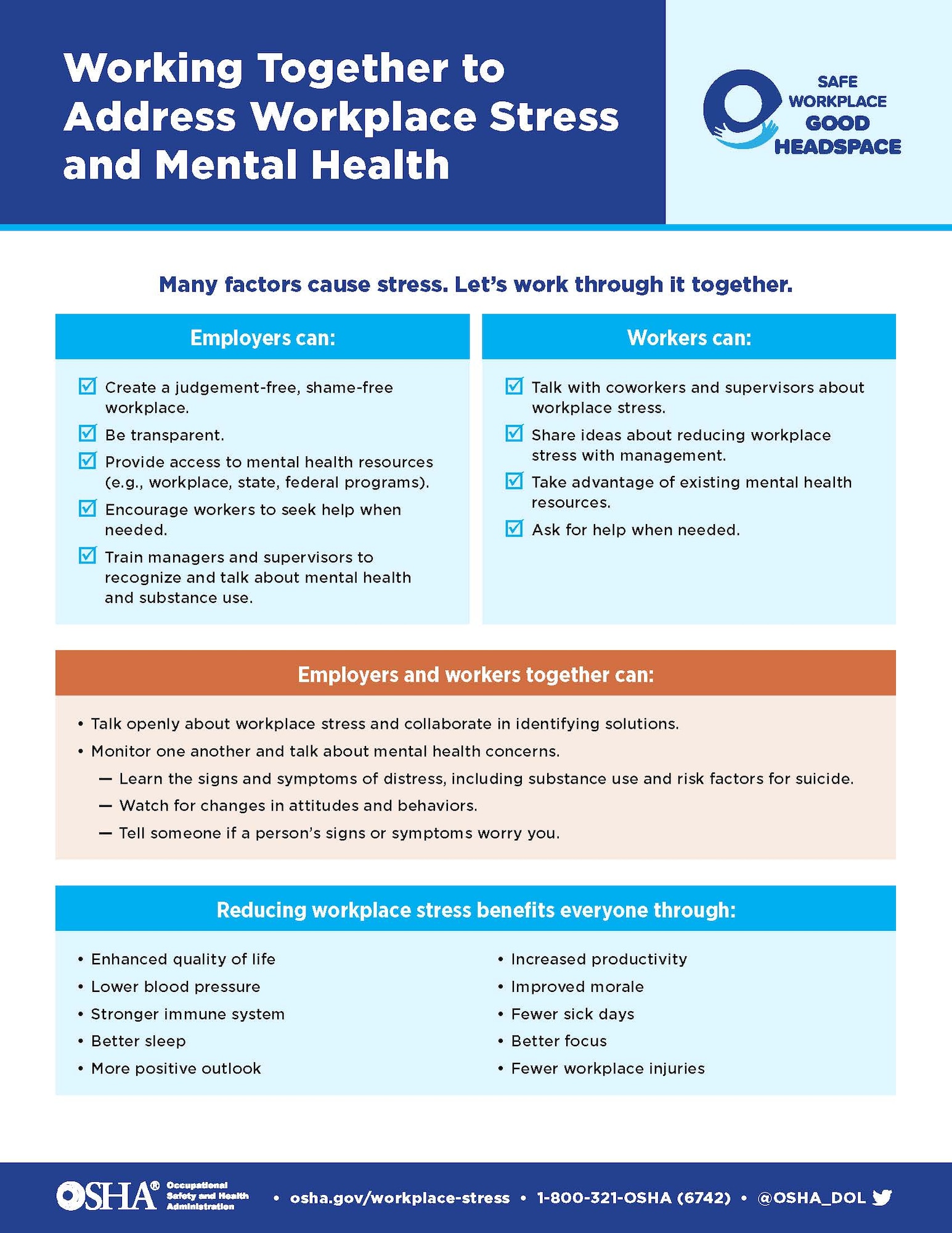 The Arnold Engineering Development Complex Safety team is encouraging fellow team members across the AEDC workforce to be aware of workplace stress and to prioritize mental and emotional well-being. (Occupational Safety and Health Administration graphic)