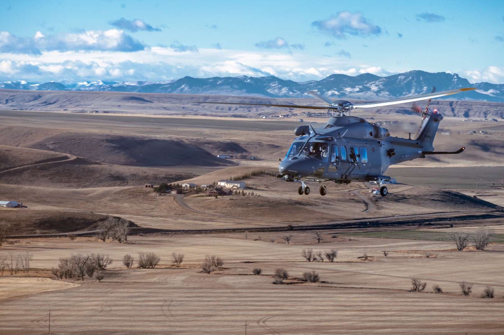 A U.S. Air Force MH-139A Grey Wolf assigned to the 40th Helicopter Squadron conducts its first operational mission at Malmstrom Air Force Base, Montana, Jan. 8, 2026. The mission marks the beginning of the replacement of the Vietnam-era UH-1N Huey and represented a key step in modernizing security for the nation’s land-based nuclear deterrent. (U.S. Air Force photo by Airman 1st Class Teniya Caldwell)