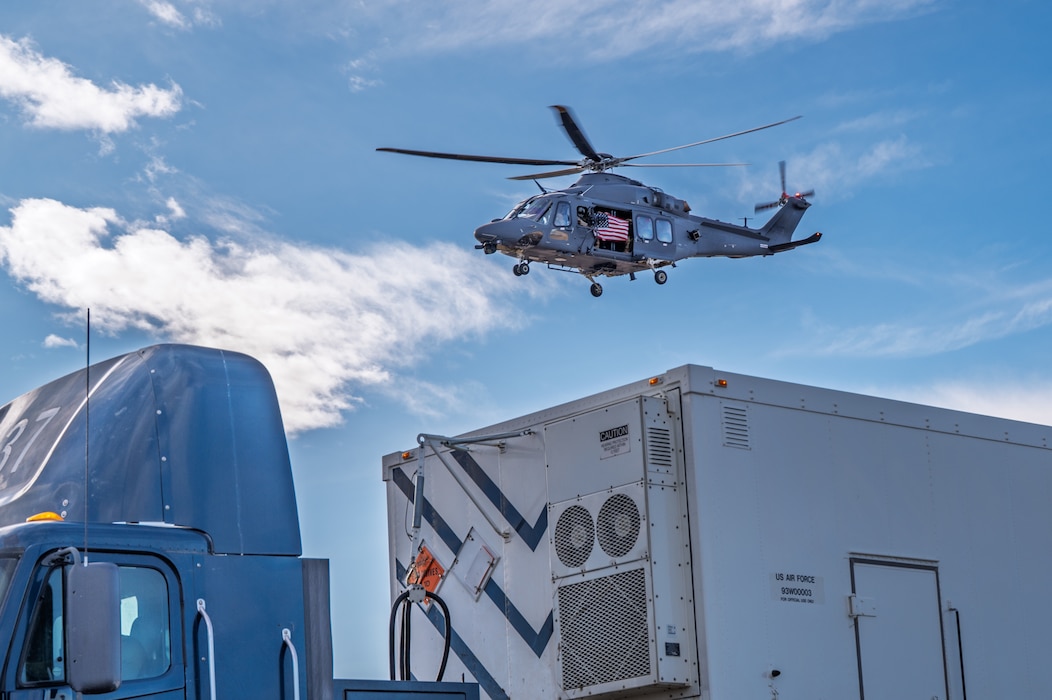 A U.S. Air Force MH-139A Grey Wolf assigned to the 40th Helicopter Squadron conducts its first operational mission at Malmstrom Air Force Base, Montana, Jan. 8, 2026. The aircraft modernizes the land-based leg of the nuclear triad by delivering increased speed and extended range as it begins to take over duties from the long-serving UH-1N Huey. (U.S. Air Force photo by Airman 1st Class Jack Rodriguez Escamilla)