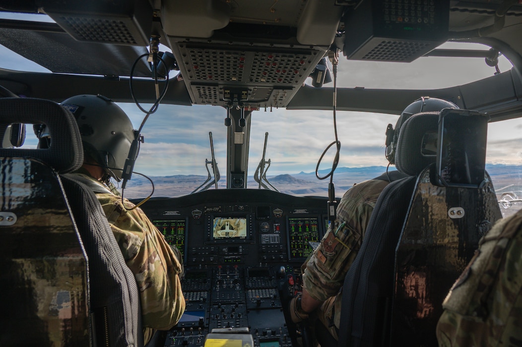 U.S. Air Force Capt. Michael White and Capt. Maxwell Turner, 40th Helicopter Squadron pilots, conduct the first operational mission of an MH-139A Grey Wolf at Malmstrom Air Force Base, Montana, Jan. 8, 2026. The mission demonstrated the aircraft’s advanced digital sensor capabilities and communications systems designed to enhance coordination with ground-based security forces. (U.S. Air Force photo by Airman 1st Class Teniya Caldwell)