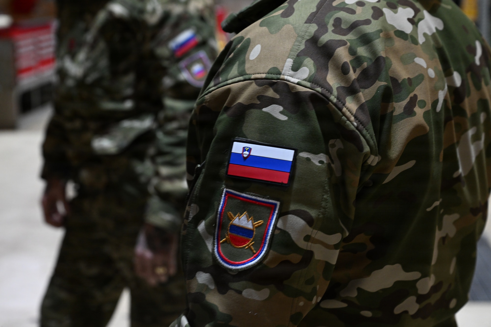 Slovenian Armed Forces patches are displayed from their service members uniform.