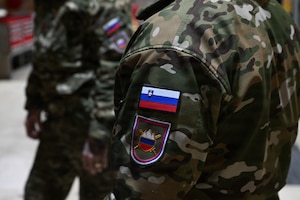 Slovenian Armed Forces patches are displayed from their service members uniform.