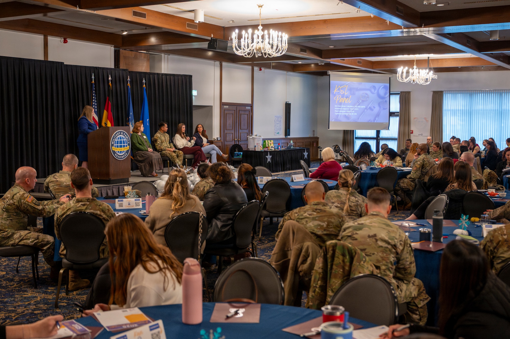 Typhany Lovdahl, 86th Vehicle Readiness Squadron key support liaison, shares her insights on best practices for communicating with incoming spouses during the 2026 Keys Symposium at Ramstein Air Base, Germany, Jan. 13, 2026.