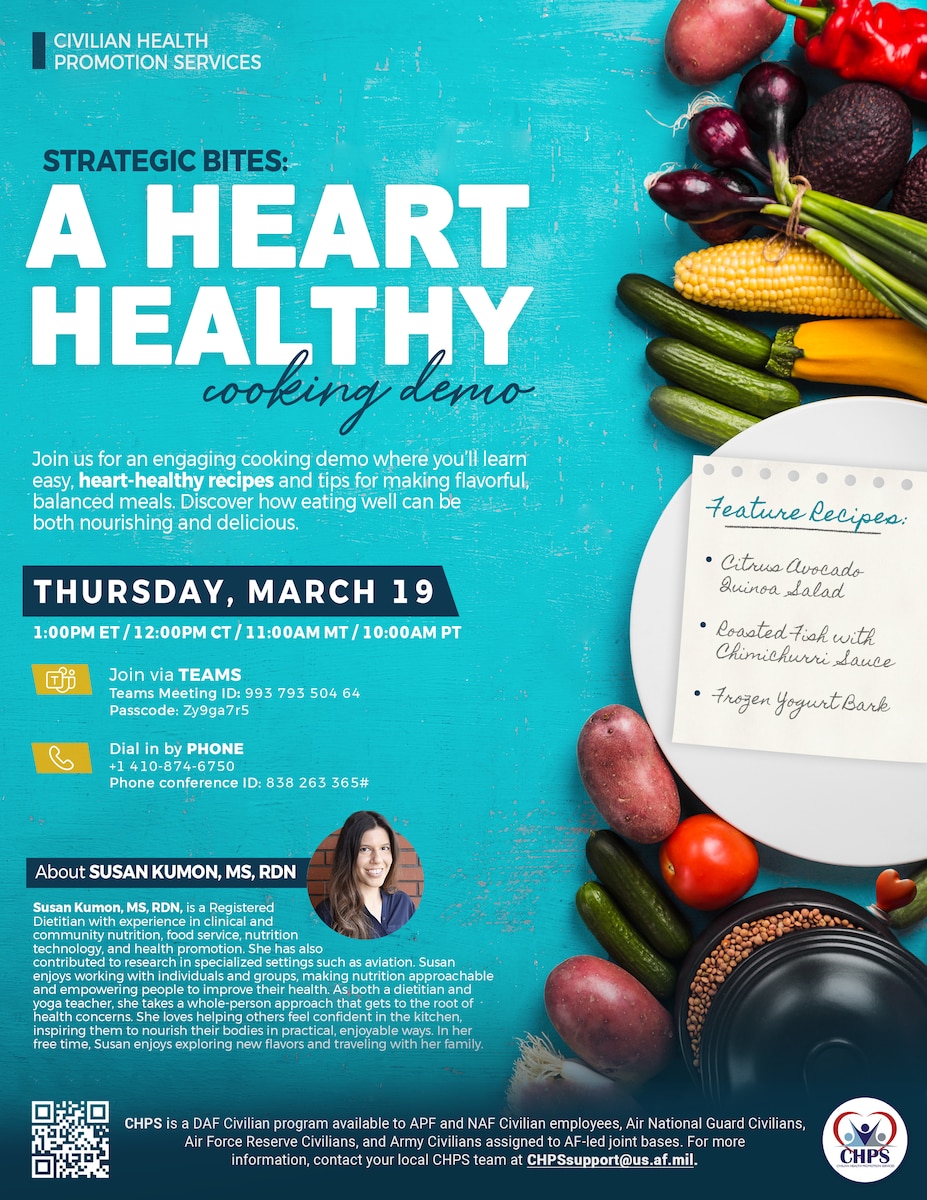 Graphic about a cooking demonstration where attendees will learn heart-healthy recipes.