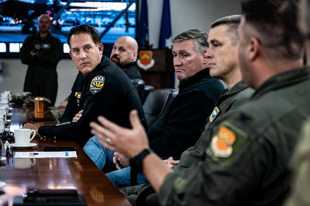 A delegation of local Police Chiefs meets with U.S. Air Force Brig. Gen. David Berkland, 56th Fighter Wing commander, and wing leadership