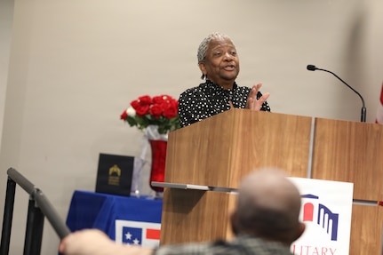 Current and former members of the D.C. National Guard gathered at the Military Women’s Memorial on Jan. 10, 2026, to honor Ms. Nancy “Mama” Lynch on her retirement after 40 years of dedicated military and civilian service. Lynch’s career spanned decades of mentorship, leadership, and commitment to Soldiers and Airmen of the Capital Guardian community. (U.S. Army National Guard photo by Ayan Sheikh)