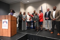 Current and former members of the D.C. National Guard gathered at the Military Women’s Memorial on Jan. 10, 2026, to honor Ms. Nancy “Mama” Lynch on her retirement after 40 years of dedicated military and civilian service. Lynch’s career spanned decades of mentorship, leadership, and commitment to Soldiers and Airmen of the Capital Guardian community. (U.S. Army National Guard photo by Ayan Sheikh)