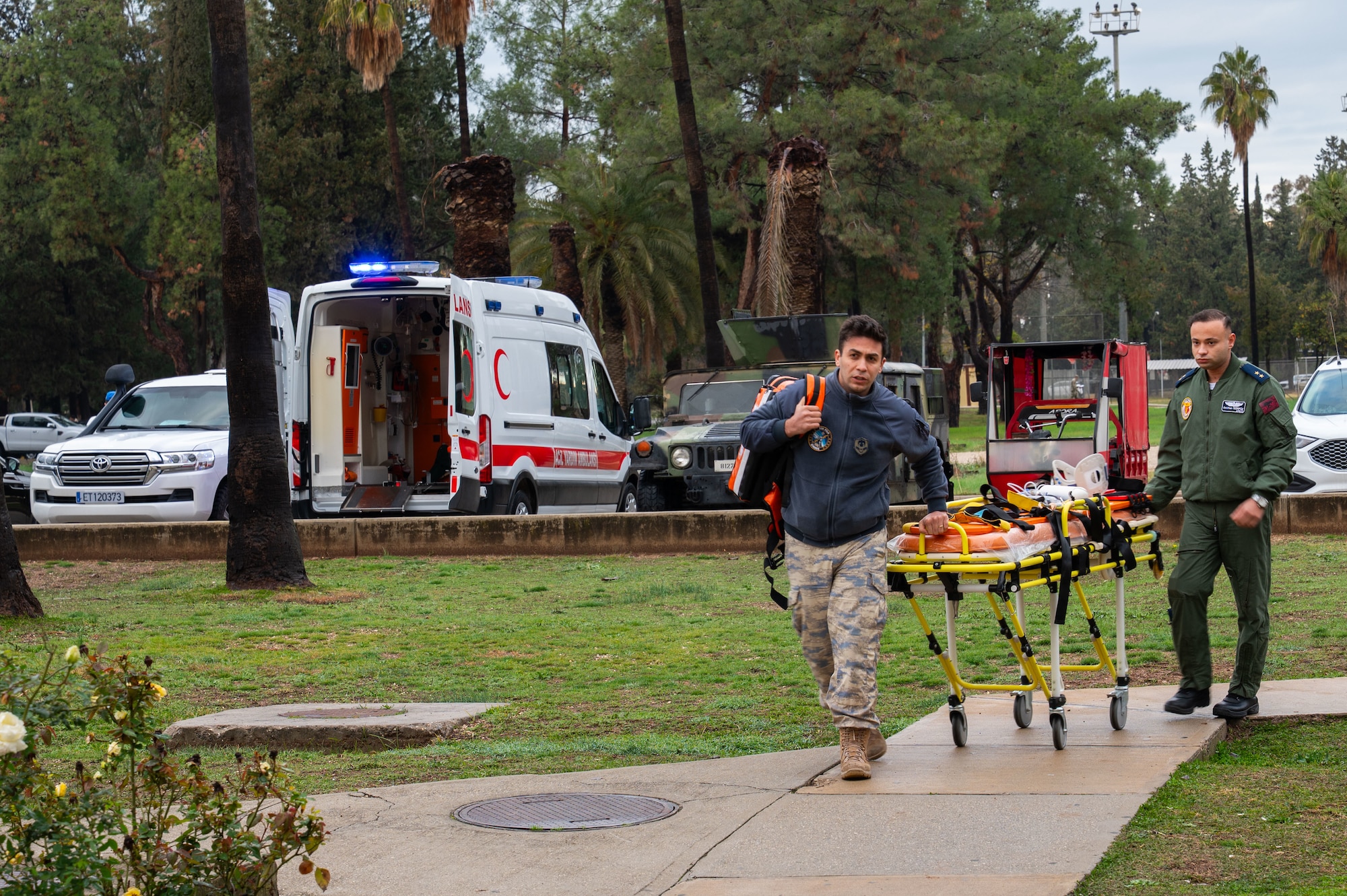 Turkish Air Force members respond to call for medical assistance.