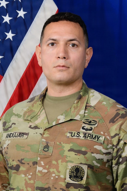 Official portrait of U.S. Army Staff Sgt. Luis Andujar, an instructor assigned to 1st Battalion, 166th Regiment - Regional Training Institute, Pennsylvania Army National Guard. (Courtesy Photo)
