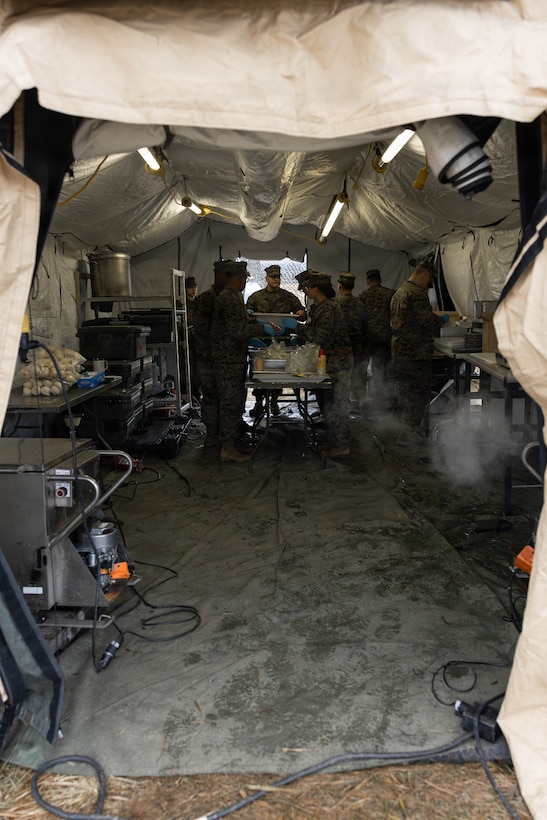 U.S. Marines cook various meals during a food service competition at Marine Wing Support Squadron (MWSS) 472, Wyoming, Pennsylvania, Jan. 11, 2026. Marines participated in an inspection for the Maj. Gen. William Pendleton Thompson Hill Awards to demonstrate their quality of food preparation, sanitation, and customer service. (U.S. Marine Corps photo by Lance Cpl. Priscilla Flores)