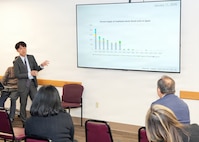 JOINT BASE SAN ANTONIO-FORT SAM HOUSTON – (Jan. 13, 2026) – Dr. Makoto Aoki, an associate professor with Japan’s National Defense Medical College’s (NDMC) Department of Traumatology and Critical Care Medicine, briefs leadership and research scientists assigned to Naval Medical Research Unit (NAMRU) San Antonio of research on the synergic of H12-liposome in addition to whole blood at the Battlefield Health and Trauma Research Institute.  A series of briefings, led by Dr. Manabu Kinoshita, NDMC’s chairman professor, Department of Immunology and Microbiology, continues a sustained partnership between NAMRU San Antonio and NDMC to enhance each other’s capabilities to counteract emerging threats, benefiting military health as well as global health security. Navy Medicine Research & Development (NMR&D) contributes directly to positive working relationships with partner nation militaries, keeping the scope of Department of War capabilities wide, and at the ready, to address emerging threats aboard. NAMRU San Antonio, part of NMR&D, conducts gap-driven combat casualty care, craniofacial, and directed energy research in support of Navy, Marine Corps and joint U.S. warfighter health readiness and lethality while engaged in routine and expeditionary operations. (U.S. Navy photo by Burrell Parmer, NAMRU San Antonio Public Affairs/Released)