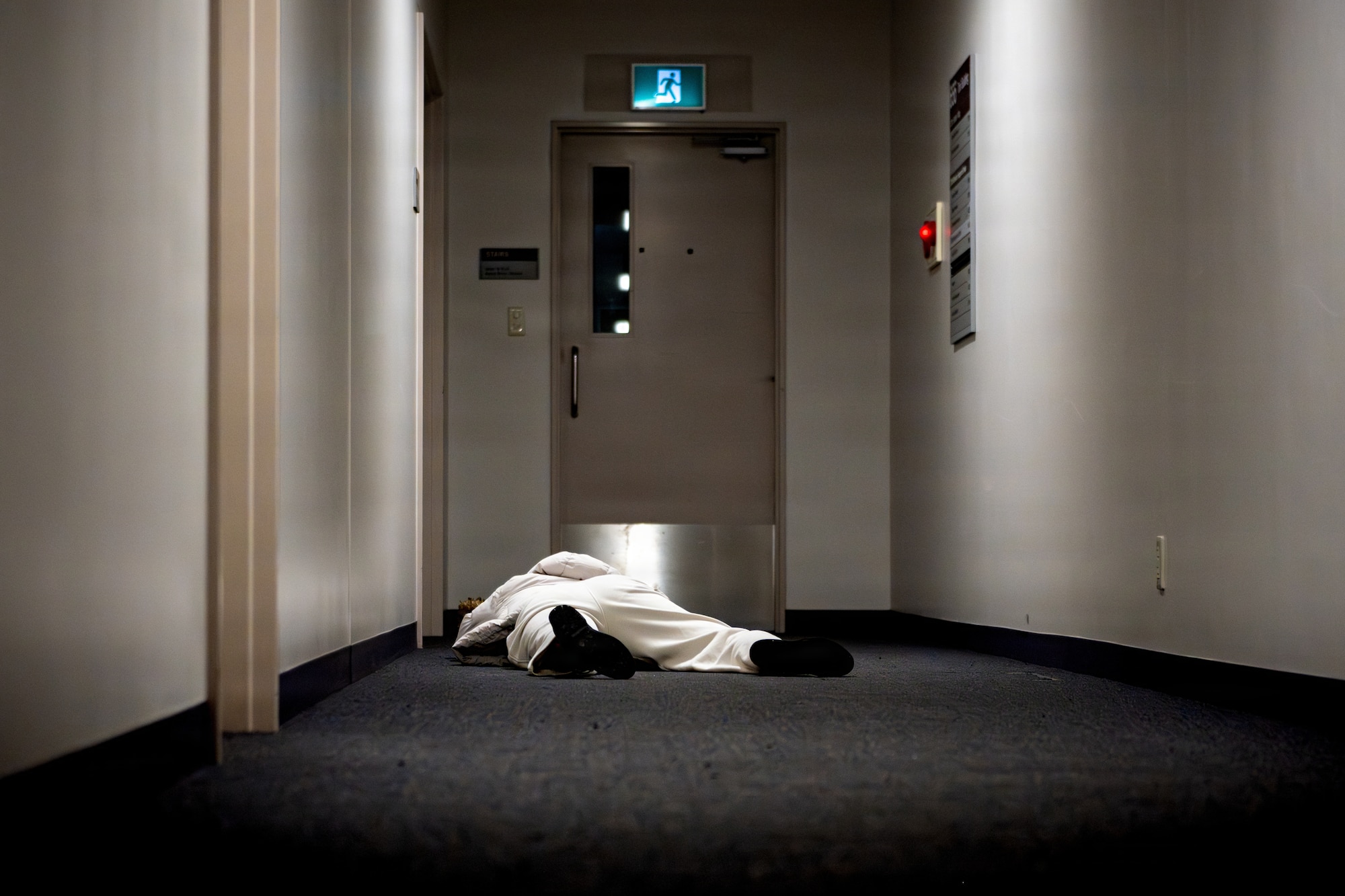 A simulated patient waits for medical care as part of a mass casualty exercise during Sprint 26-2.