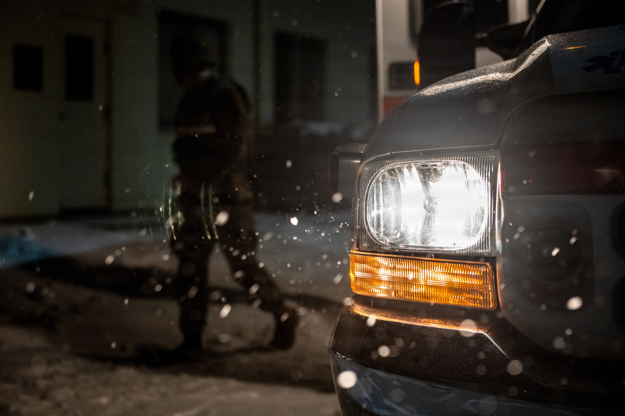 U.S. Air Force Tech. Sgt. Marcus Makela, 35th Fighter wing inspection team member, walks away from an ambulance as part of a mass casualty exercise during Sprint 26-2.