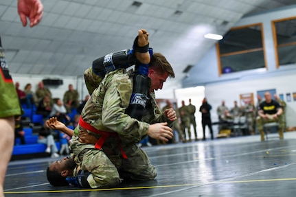 Pennsylvania National Guard Soldiers and Airmen compete at the inaugural Keystone Combatives Tournament at Fort Indiantown Gap, Pa., Jan. 10, 2026. Thirty-nine service members tested their hand-to-hand combat skills in the state’s first modern Army Combatives tournament. (U.S. Army National Guard photo by Staff Sgt. Kelly Boyer)