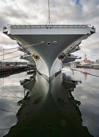 USS Nimitz (CVN 68) Project Team members completed a Carrier Incremental Availability two days early, April 13, 2020, at Puget Sound Naval Shipyard & Intermediate Maintenance Facility in Bremerton, Washington. Now, five years later, Nimitz is nearing the end of its long service to the Navy and the nation. (U.S. Navy photo by Scott Hansen)